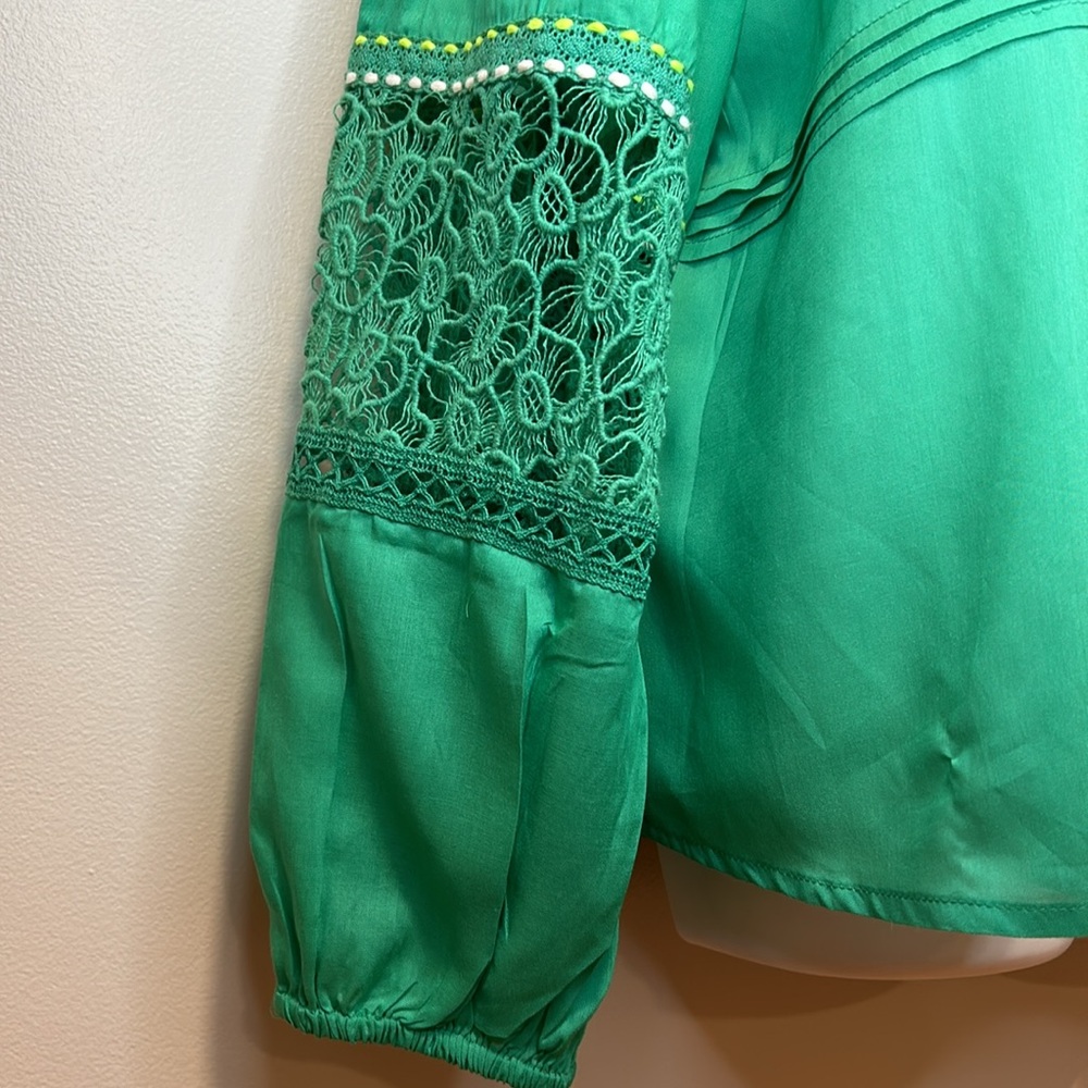ANTHROPOLOGIE Bl^nk Green Boho Peasant Lightweight Summer Blouse Size Large - Picture 5 of 11